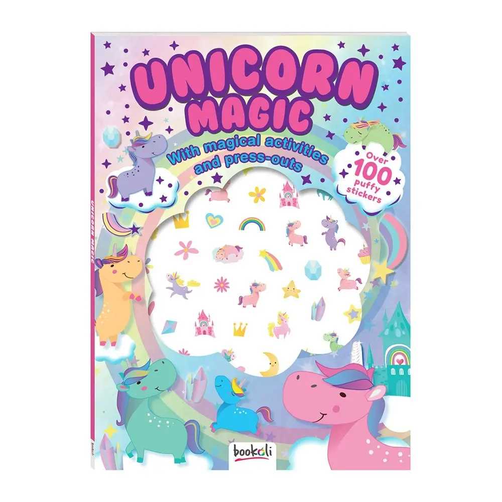 3x Bookoli Puffy Sticker Windows Unicorn Kids/Children Press-out Puzzle Activity