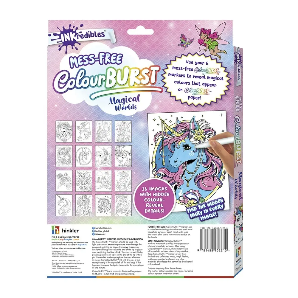 2x Inkredibles Colour Burst Magical Worlds Kids Colour Kit w/16 Pages/6 Markers