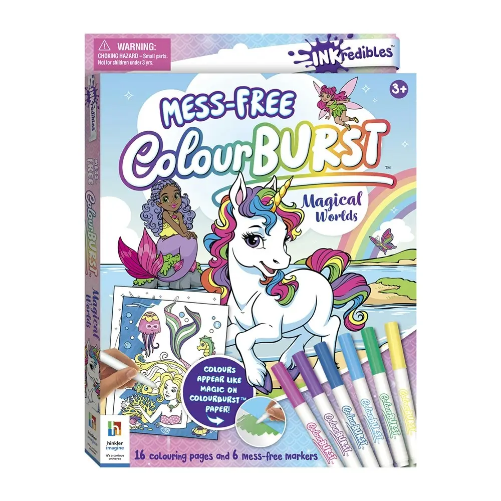 2x Inkredibles Colour Burst Magical Worlds Kids Colour Kit w/16 Pages/6 Markers