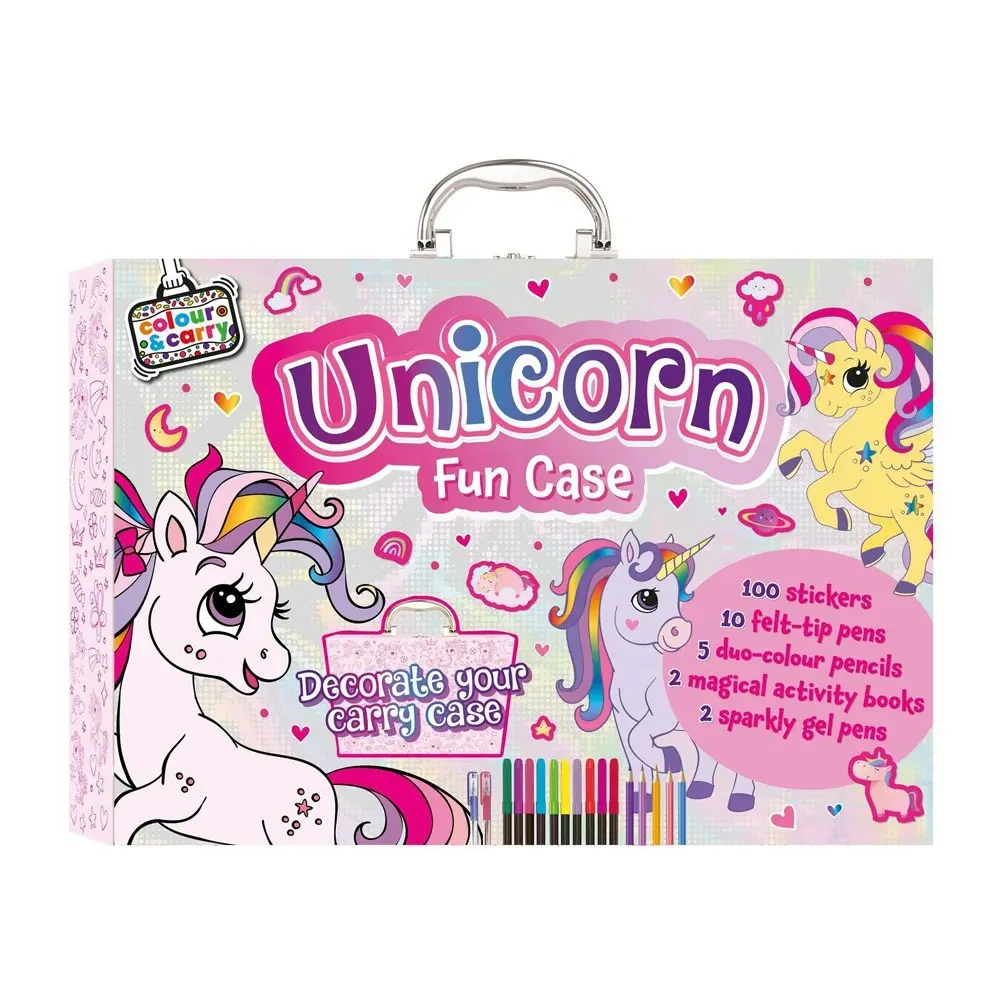 2x Bookoli Colour/Carry Kids Unicorn Activity Case Kit w/Stickers/Pens/Pencils