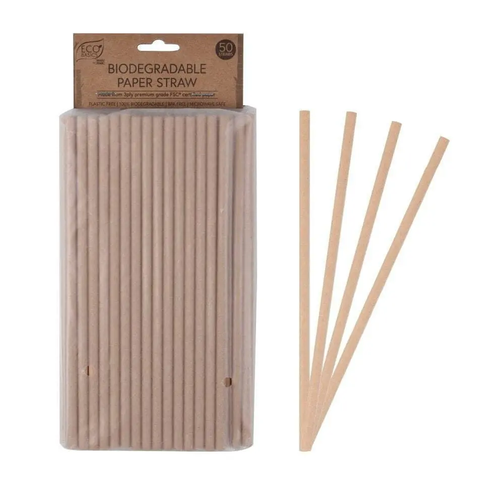 5x 50pc Eco Basics 19.5cm Biodegradable Birthday/Party 3Ply Paper Drinking Straw