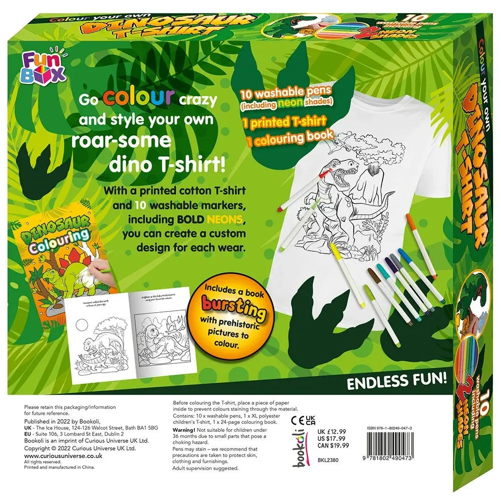 Bookoli Fun Box 7: Colour Your Own Dinosaur T-Shirt Craft Activity Kit Kids