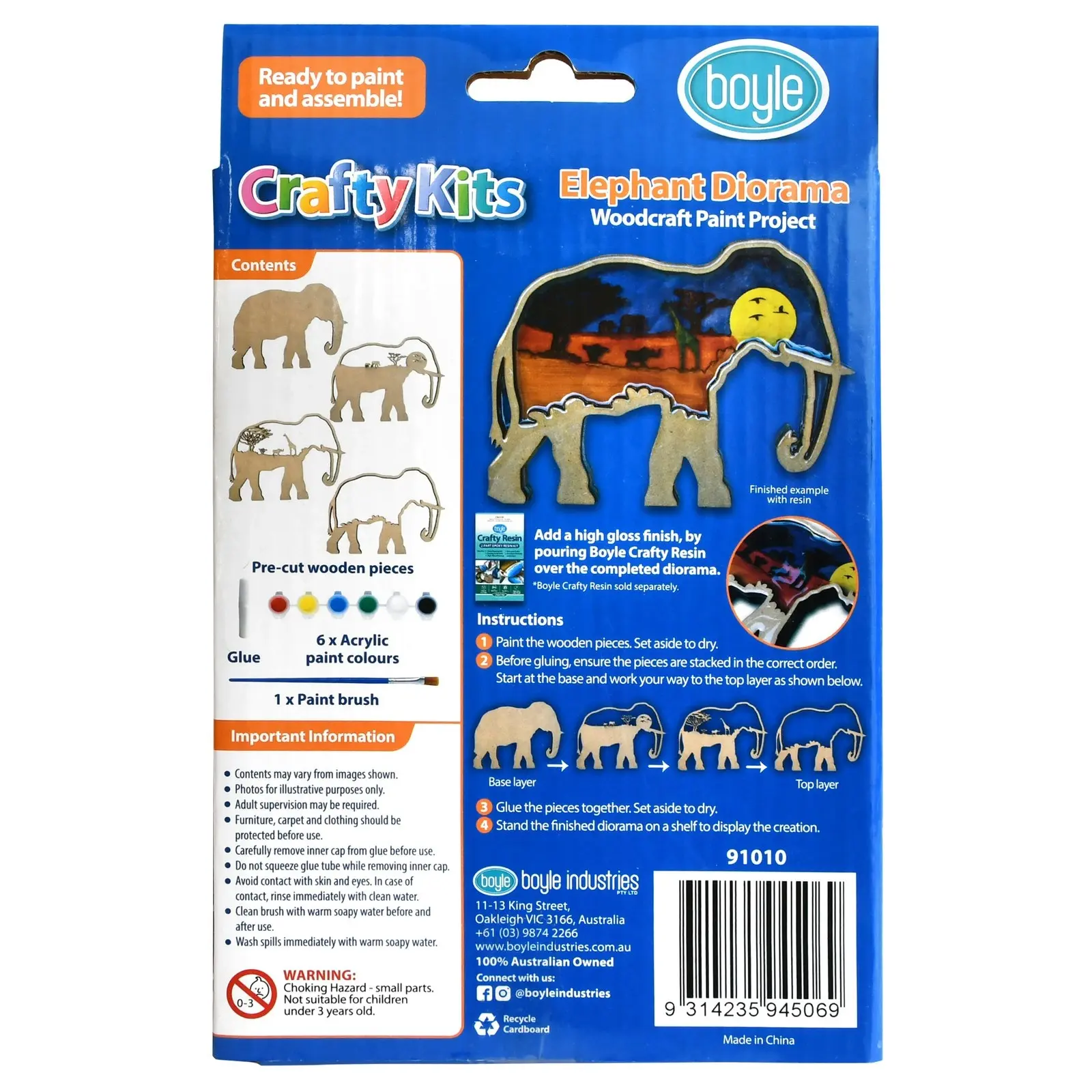 2x Boyle Crafty Kits Woodcraft Diorama Kids/Childrens Art/Craft Kit Elephant 8y+