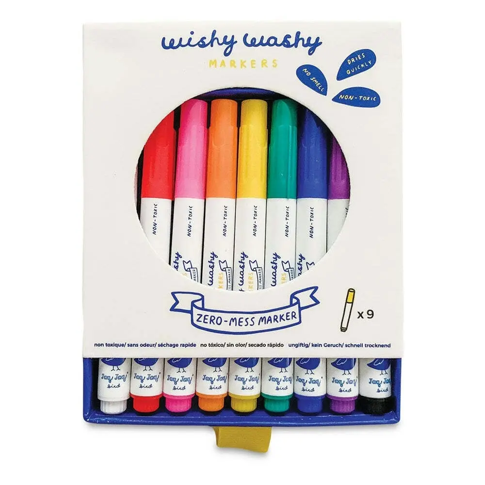 9PK Jaq Jaq Bird Wishy Washy Odorless Erasable Markers Kids/Children Art 3y+