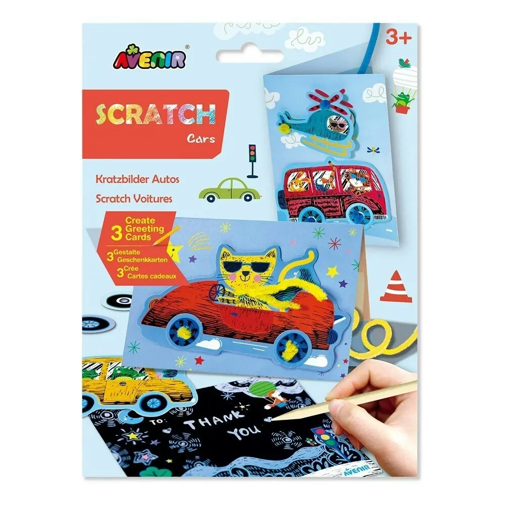 4x Avenir Scratch Greeting Card Cars Kids/Toddler Draw/Paint Activity Kit 3y+