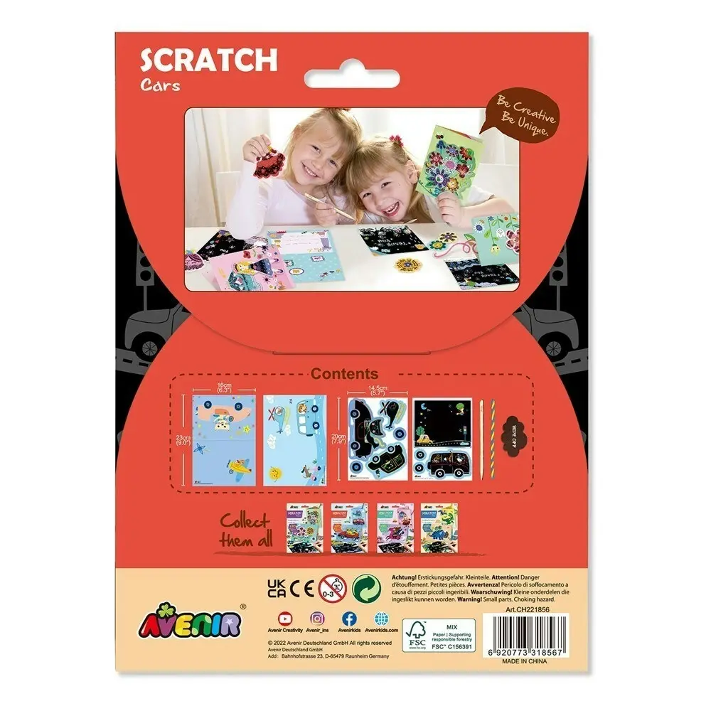 4x Avenir Scratch Greeting Card Cars Kids/Toddler Draw/Paint Activity Kit 3y+