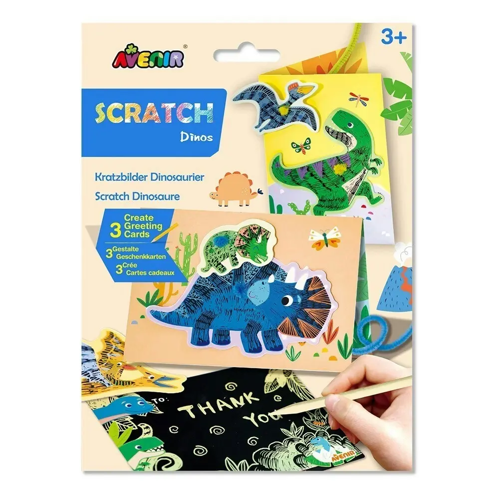 4x Avenir Scratch Greeting Card Dinos Draw/Paint Kids/Toddler Art Activity 3y+