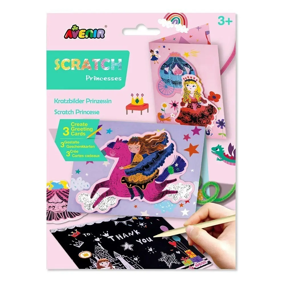 4x Avenir Scratch Greeting Card Princess Draw/Paint Kids/Toddler Activity 3y+