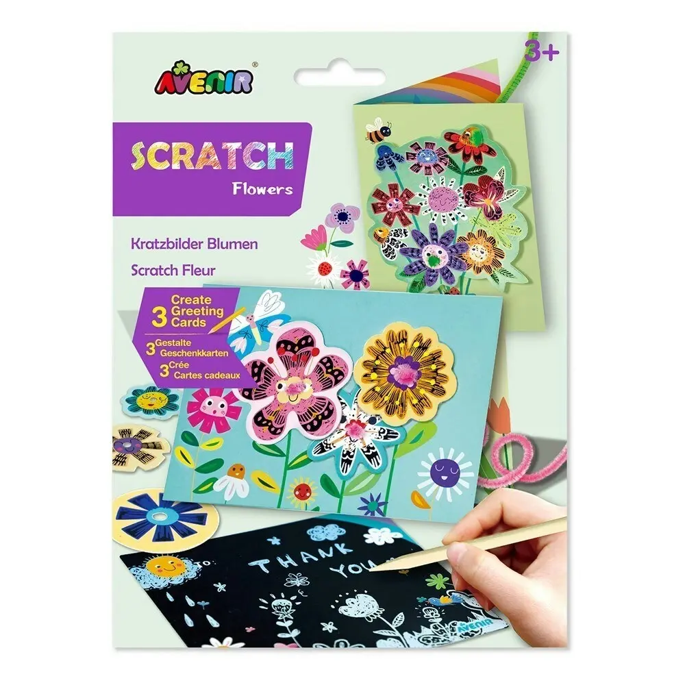 4x Avenir Scratch Greeting Card Flowers Kids/Toddler Art Draw/Paint Activity 3y+