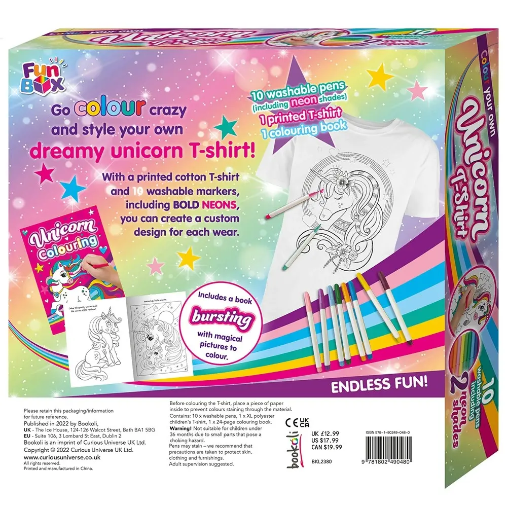 Bookoli Fun Box 7: Colour Your Own Unicorn T-Shirt Craft Activity Kit Kids