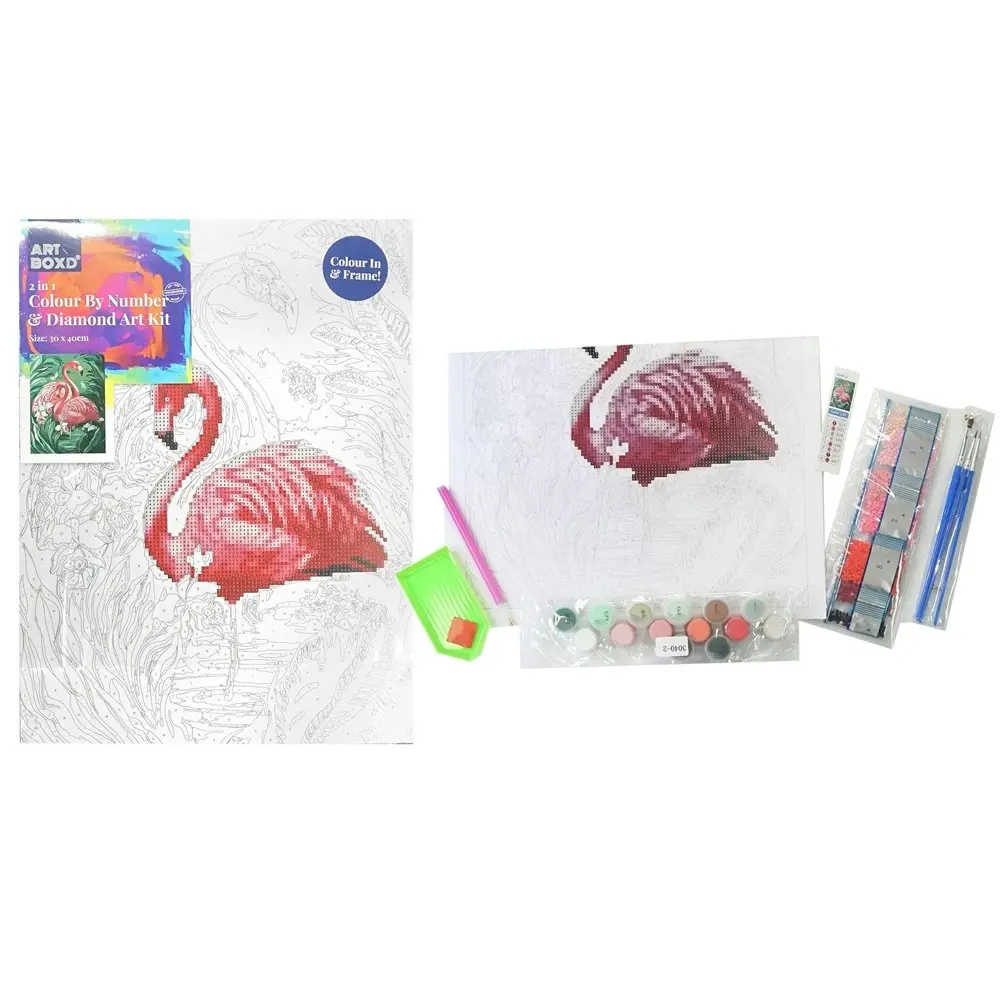 Art Boxd 2-in-1 Canvas Colour By Number & Diamond Art Kids Fun Painting Flamingo