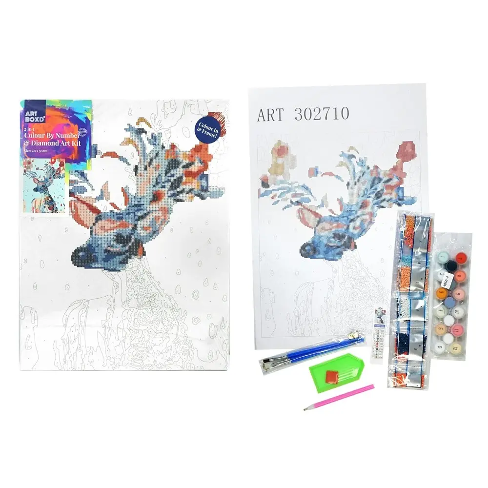 Art Boxd 2-in-1 Canvas Colour By Number & Diamond Art Kids Fun Painting Deer