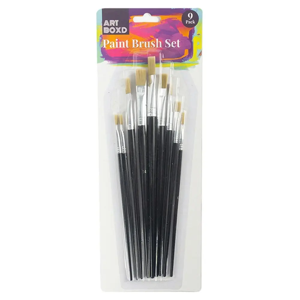 4x 9pc Art Boxd Artist Paint Brush Set Painting w/ Wooden Handle Assorted Black