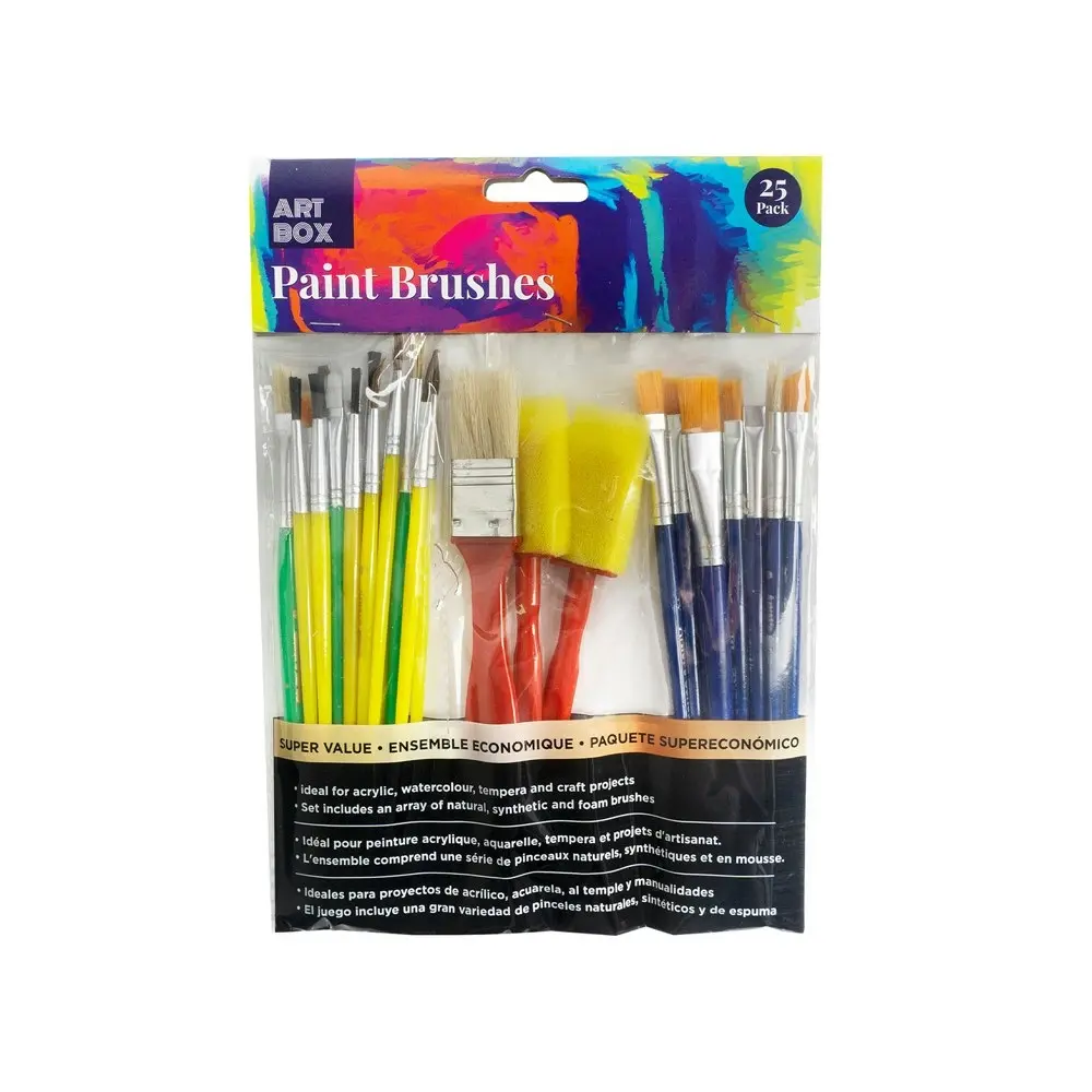 4x 25pc Art Boxd Artist Paint Brush Set Painting w/ Wooden Handle Assorted BLK