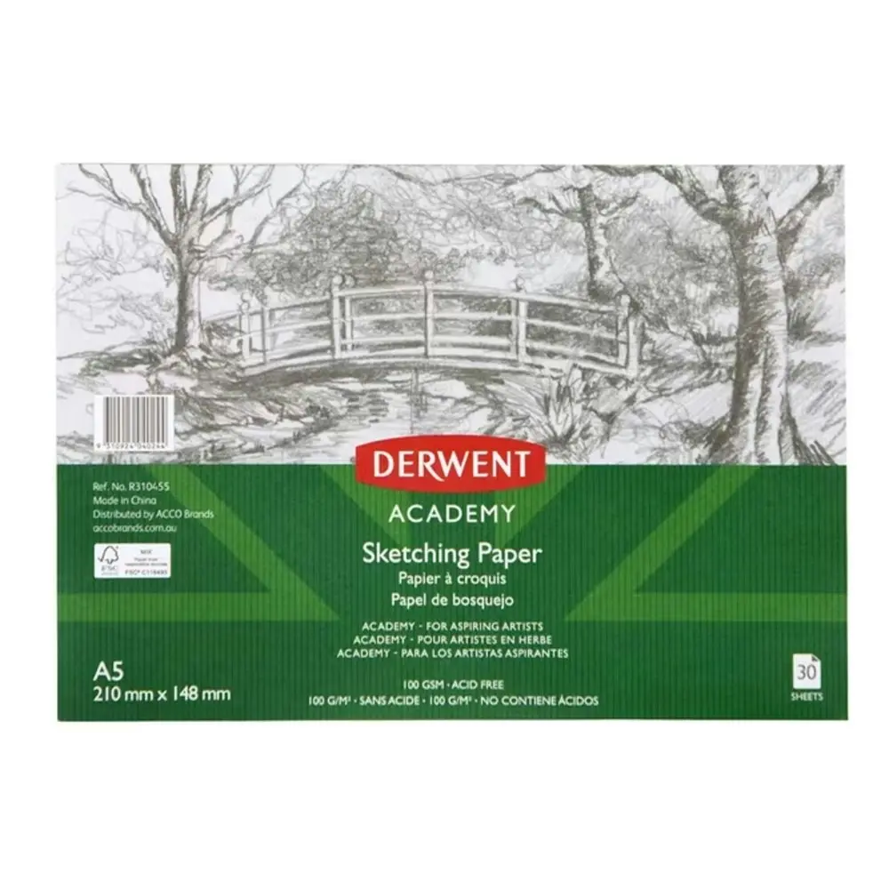 5x Derwent Academy Art/Craft Sketching Paper Pad A5 Landscape 30 Sheet 100Gsm