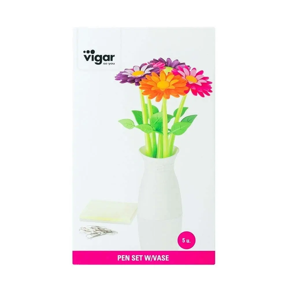 5pc Vigar Decorative Flower Shop Writing Pen Set w/Vase School/Office Stationery