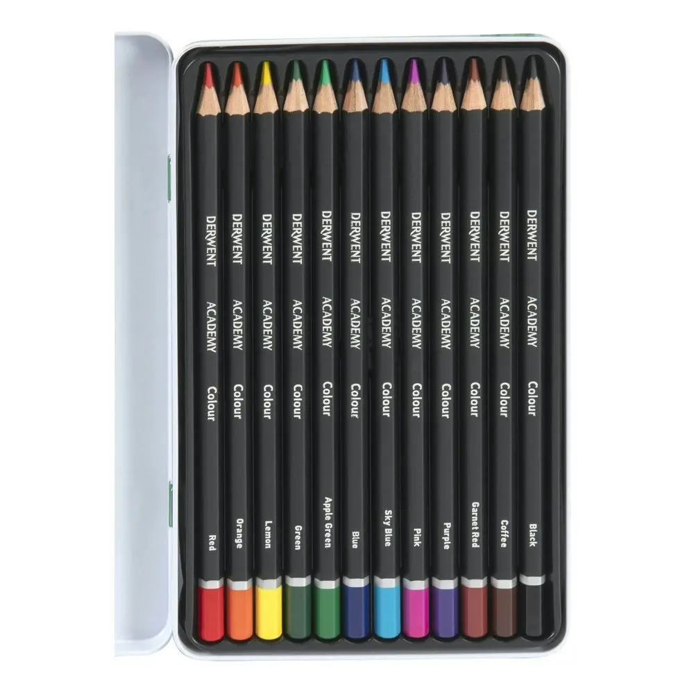 12pc Derwent Academy Art/Craft Hexagonal 3.3mm Core Colour Pencil Tin Set