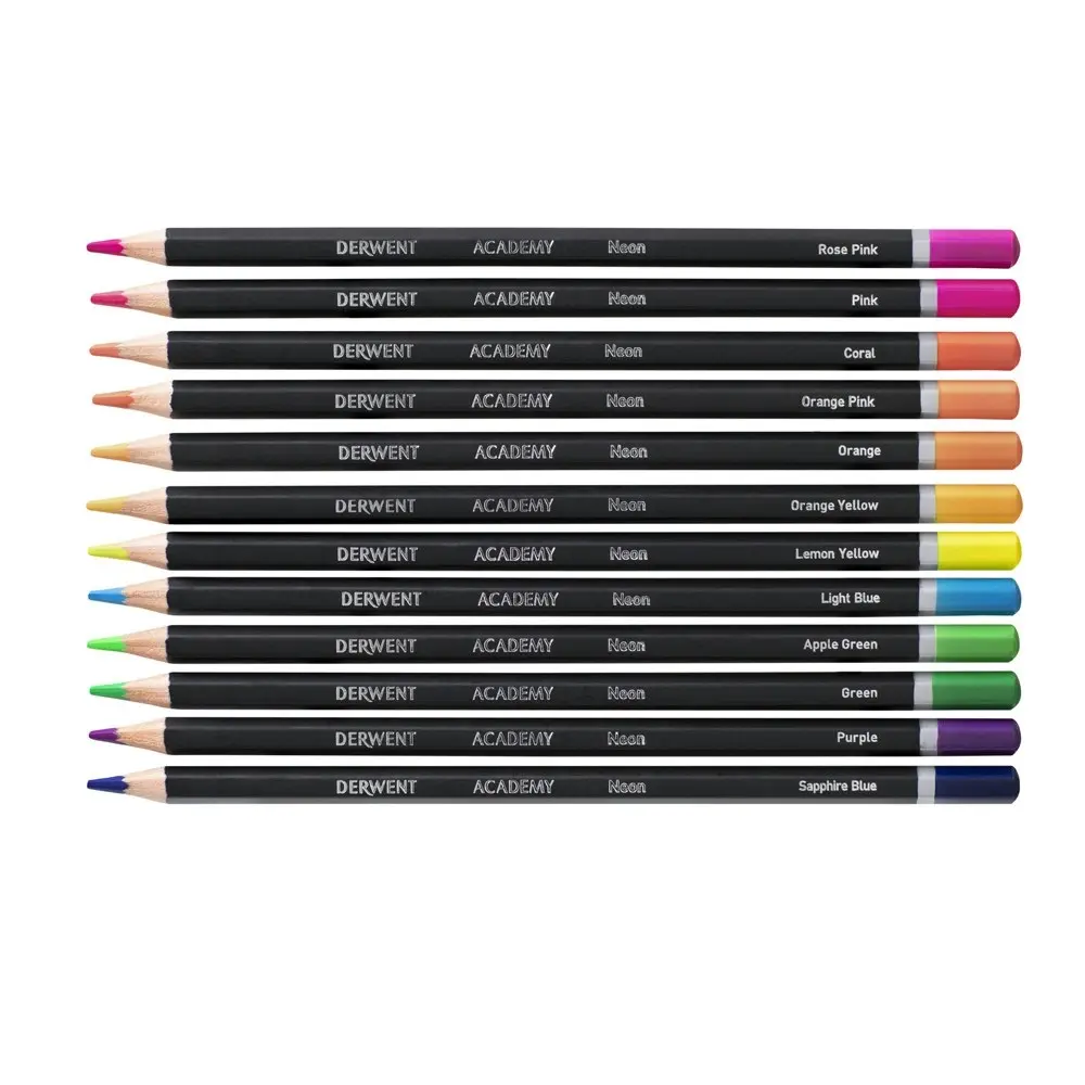 12pc Derwent Academy Art/Craft Hexagonal 3.3mm Core Neon Colour Pencil Tin Set