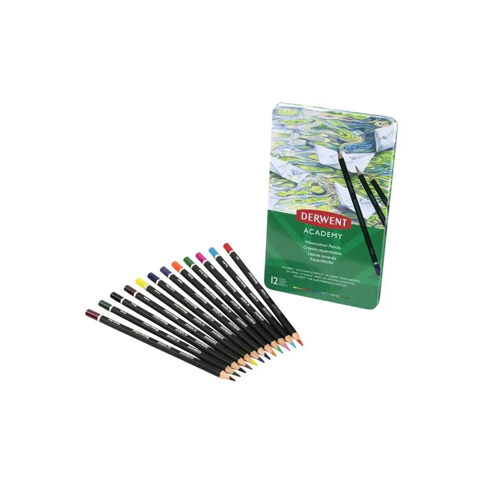 12pc Derwent Academy Art/Craft Hexagonal 3.3mm Core Watercolour Pencil Tin Set