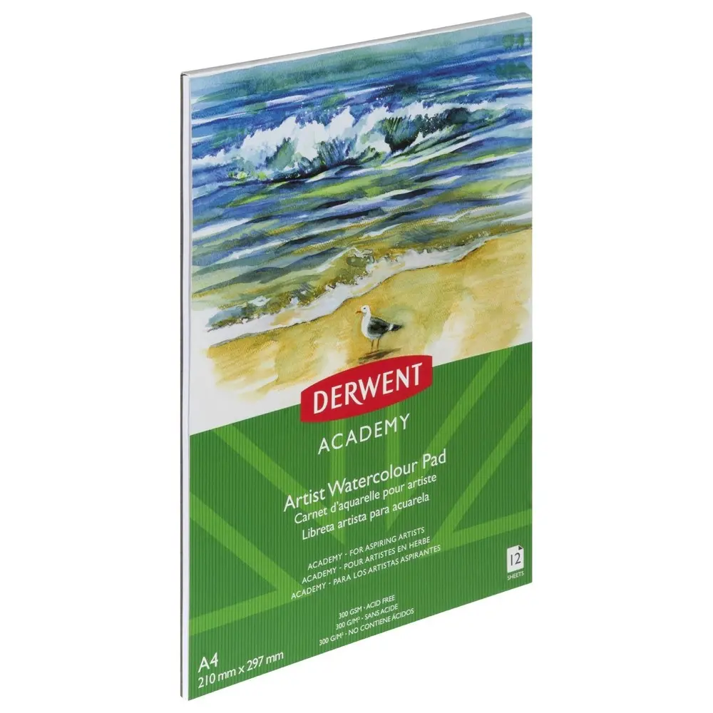 Derwent Academy Art/Craft Watercolour Paper Pad A4 Portrait 12 Sheet 300Gsm