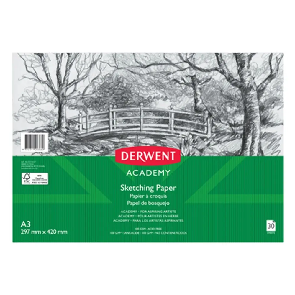 Derwent Academy Art/Craft Sketching Paper Pad A3 Portrait 30 Sheet 100Gsm