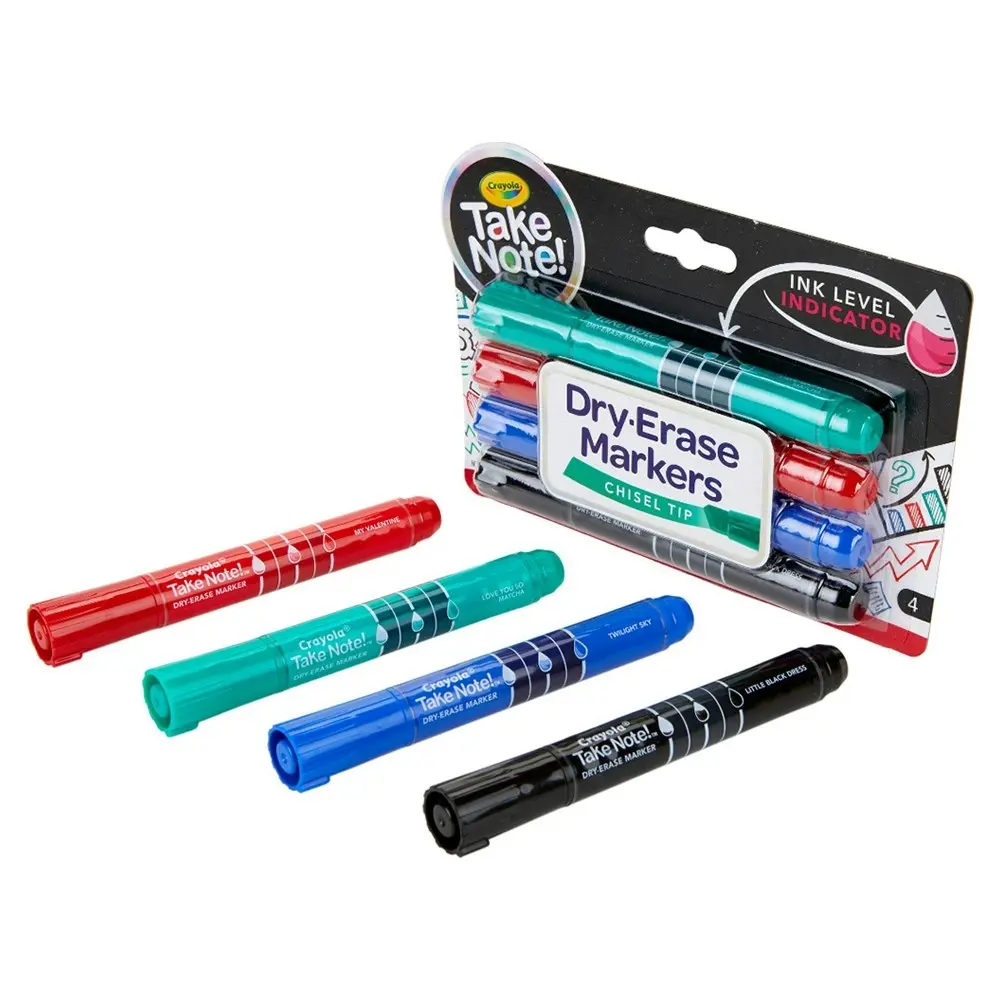 4pc Crayola Take Note! Quick-Dry White Board Markers Chisel Tip Writing Pen