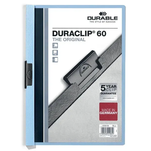 4x Durable Duraclip 60-Sheet A4 Document Folder Stationery Paper Organiser BLU