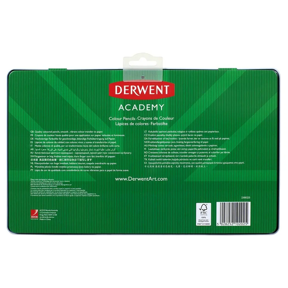 36pc Derwent Academy Range Art/Craft Hexagonal Colouring Pencils Tin Set