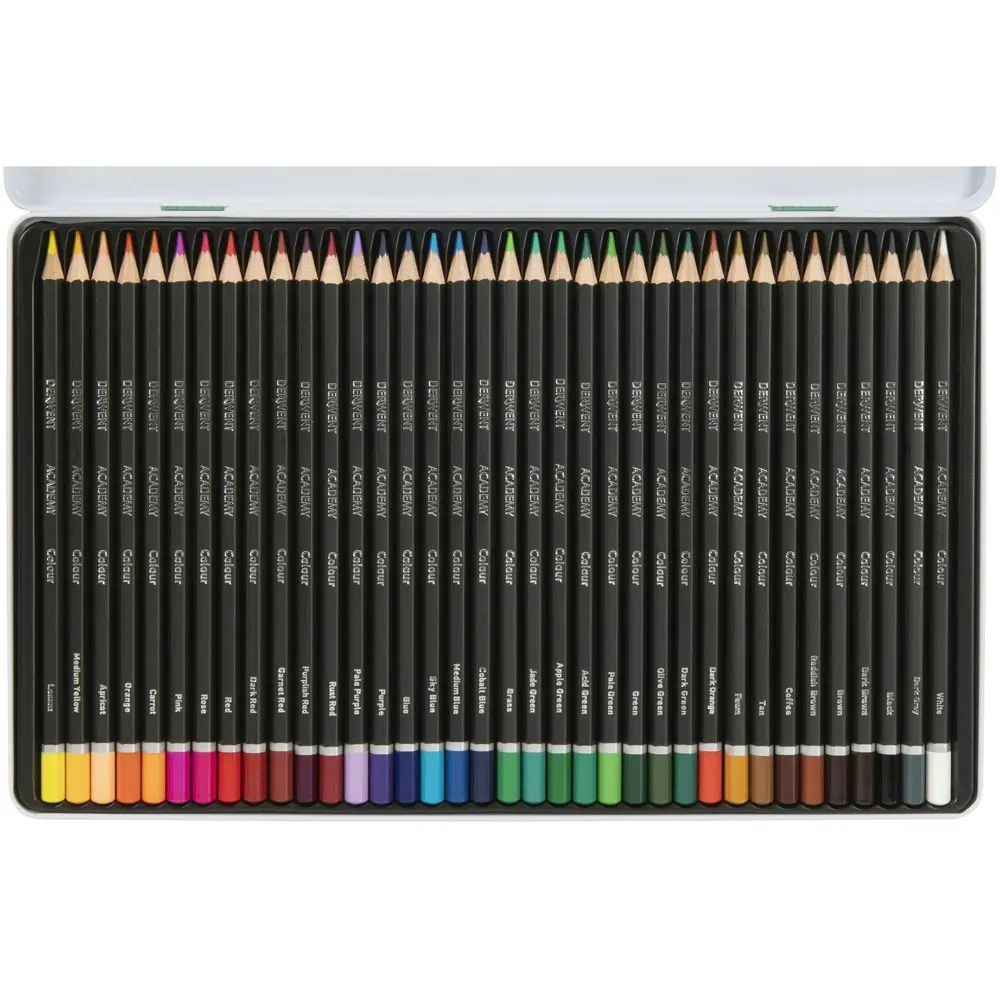 36pc Derwent Academy Range Art/Craft Hexagonal Colouring Pencils Tin Set