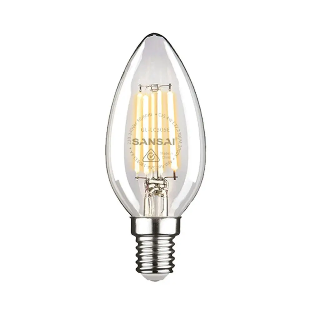 6x Sansai Home/Office LED 220lm Clear Filament Light Bulb C35 2W E14 Warm White