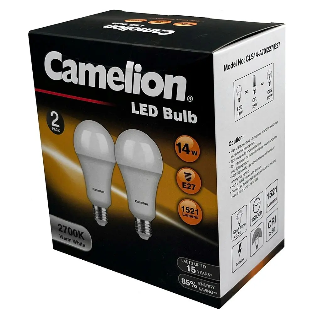 6pc Camelion LED Light Bulb E27 14W 240V Edison 1521 Lumens Warm White 2700K