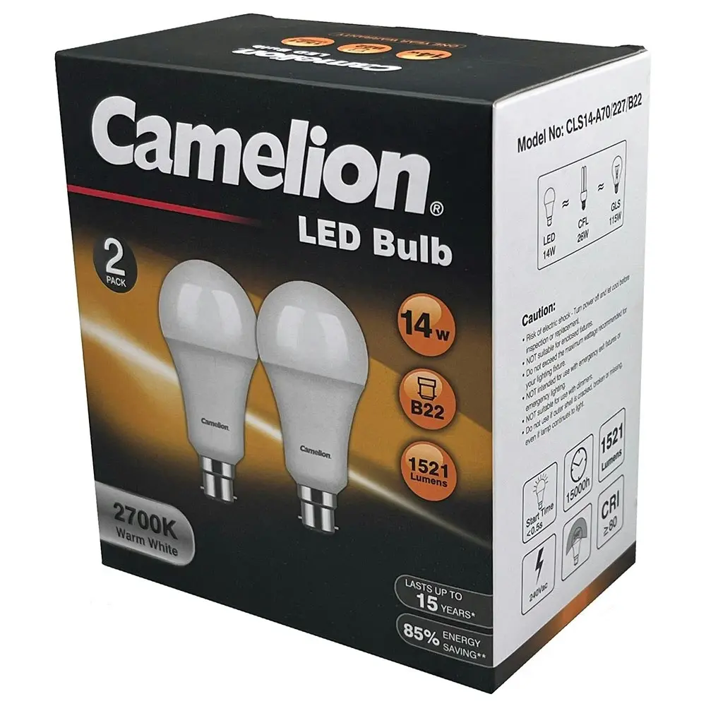 6pc Camelion LED Light Bulb B22 14W 240V 1521 Lumens Bayonet Warm White 2700K