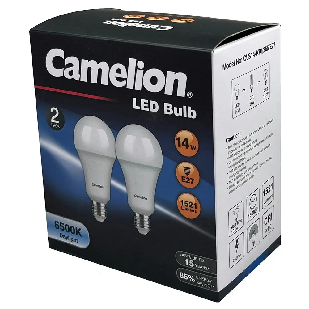 6pc Camelion LED Light Bulb E27 14W 240V Edison 6500K 1521 Lumens Cool Daylight