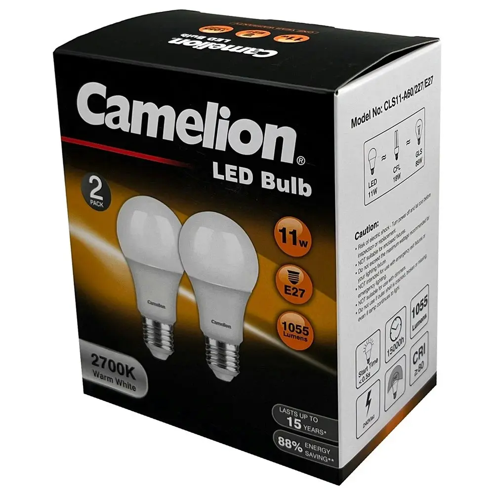 6pc Camelion LED Light Bulb E27 11W 240V Edison Globe 1055 Lumen 2700K Warm WHT