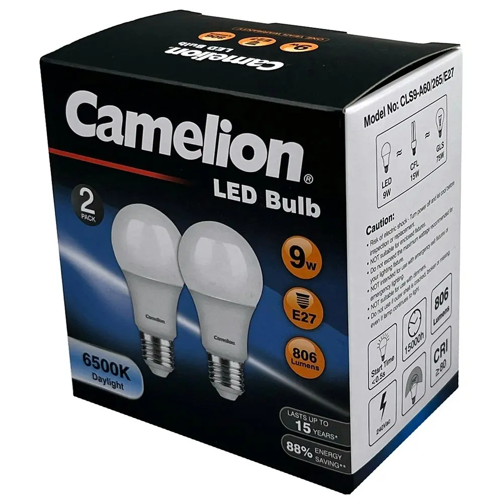 6pc Camelion LED Light Bulb E27 9W 240V Edison Cool Daylight 806 Lumens 6500K