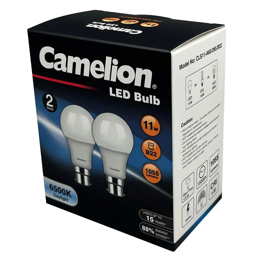 6pc Camelion LED Light Bulb B22 11W 6500K Bayonet 1055 Lumen Globe Cool Daylight