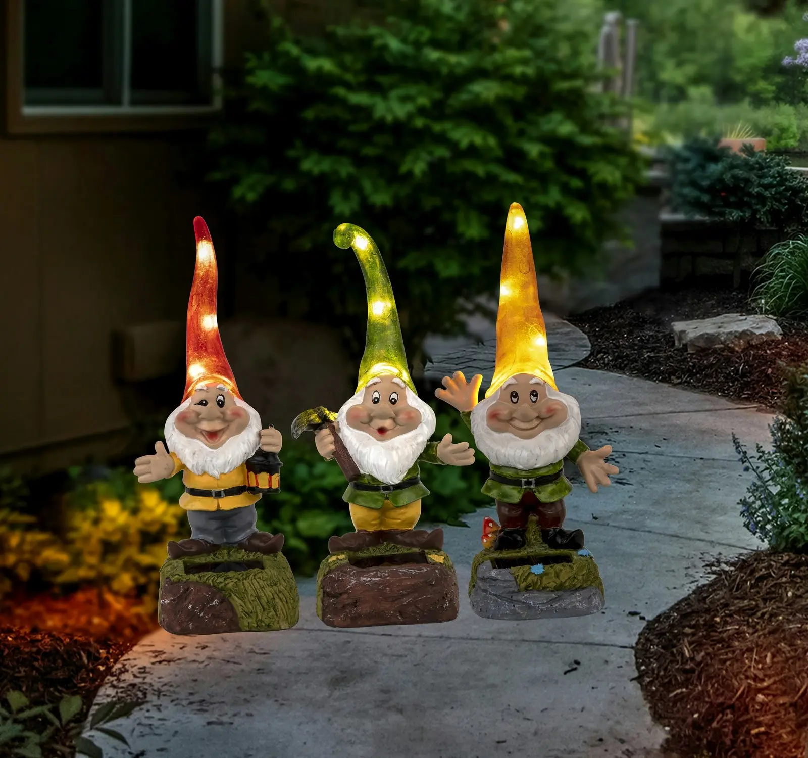 2PK Licht Solar Powered Gnome Decorative Outdoor Garden Light Warm White 28cm