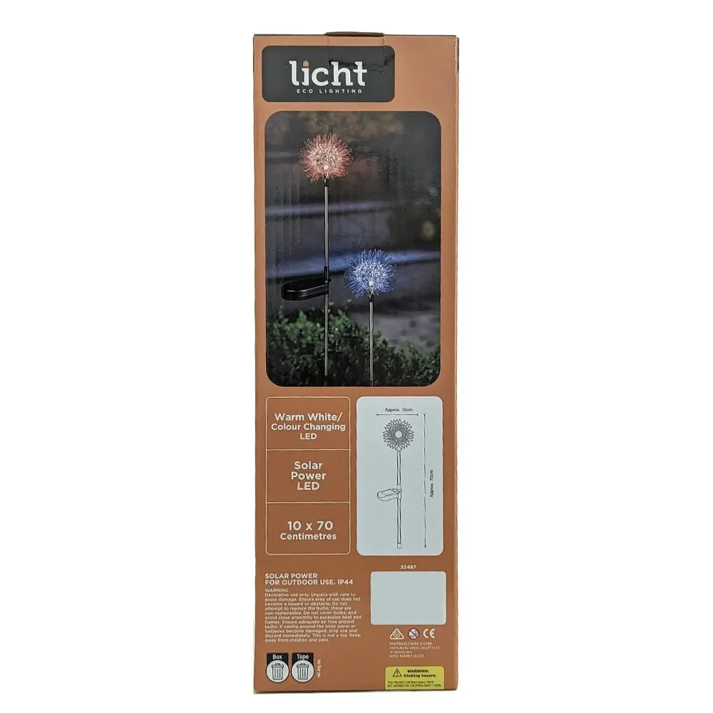 2PK Licht Eco Lighting Solar Dandelion Light Colour Changing Warm WHT LED 70cm