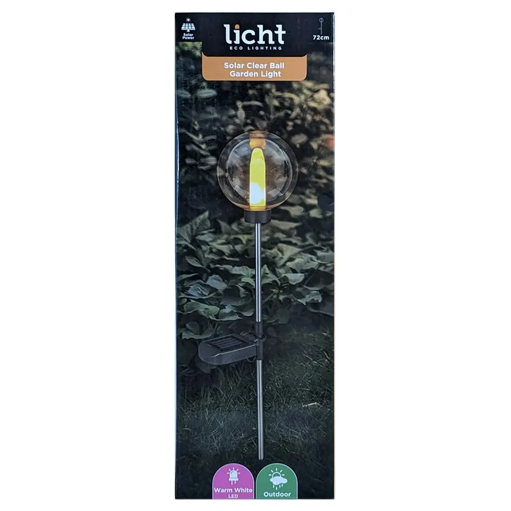 2PK Licht Eco Lighting Solar Powered Clear Ball Garden Light Warm White LED 72cm