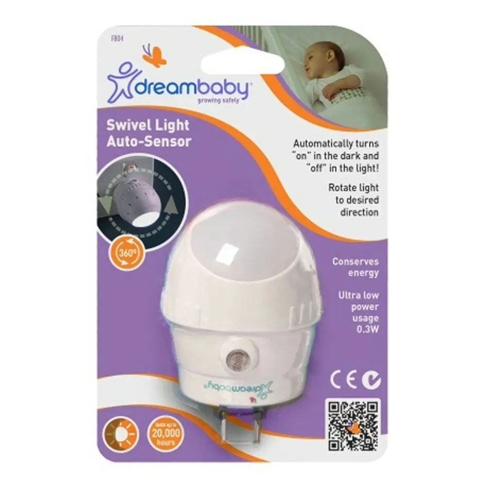 2x dreambaby Electric 360° Swivel Auto Power Adapter Baby LED Sensor Night Light