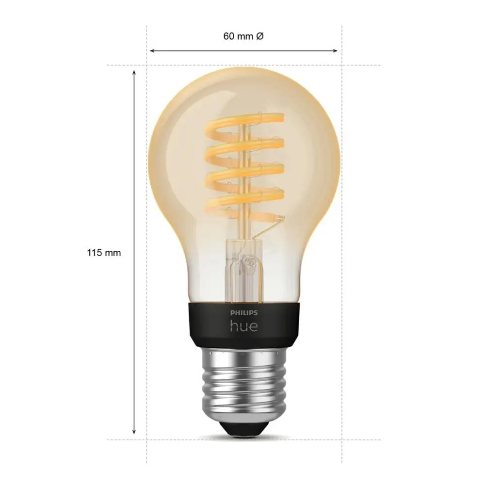 Philips Hue 11cm Smart Light LED Bulb Filament A60 E27 Globe Bluetooth White