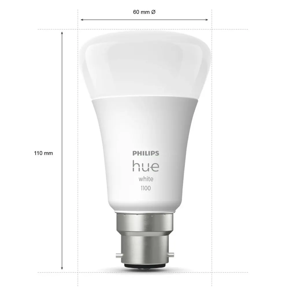 Philips Hue 9.5W LED A60 Wireless B22 Soft White Light Bulb w/Bluetooth 110mm