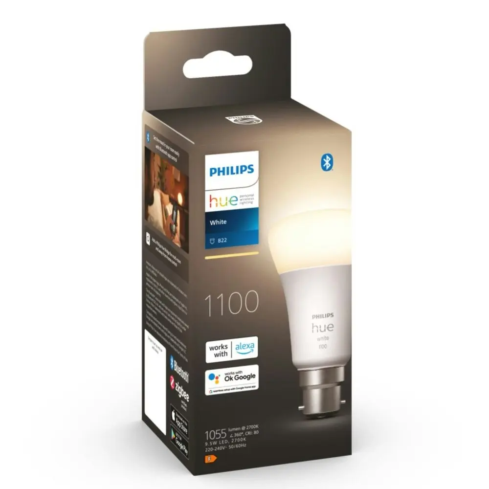 Philips Hue 9.5W LED A60 Wireless B22 Soft White Light Bulb w/Bluetooth 110mm