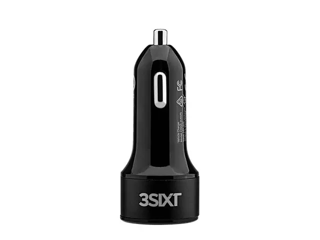 3sixT Car Lighter Fast Charger Dual USB Port Adapter 4.8A Slim Portable Black