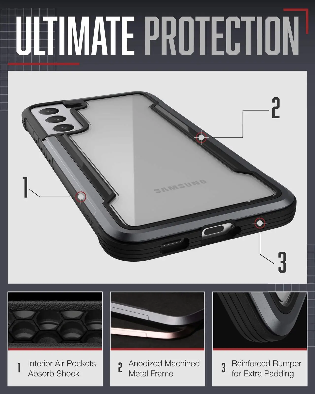 X-Doria Raptic Shield Pro Shockproof Phone Case For Samsung Galaxy S22+ Black