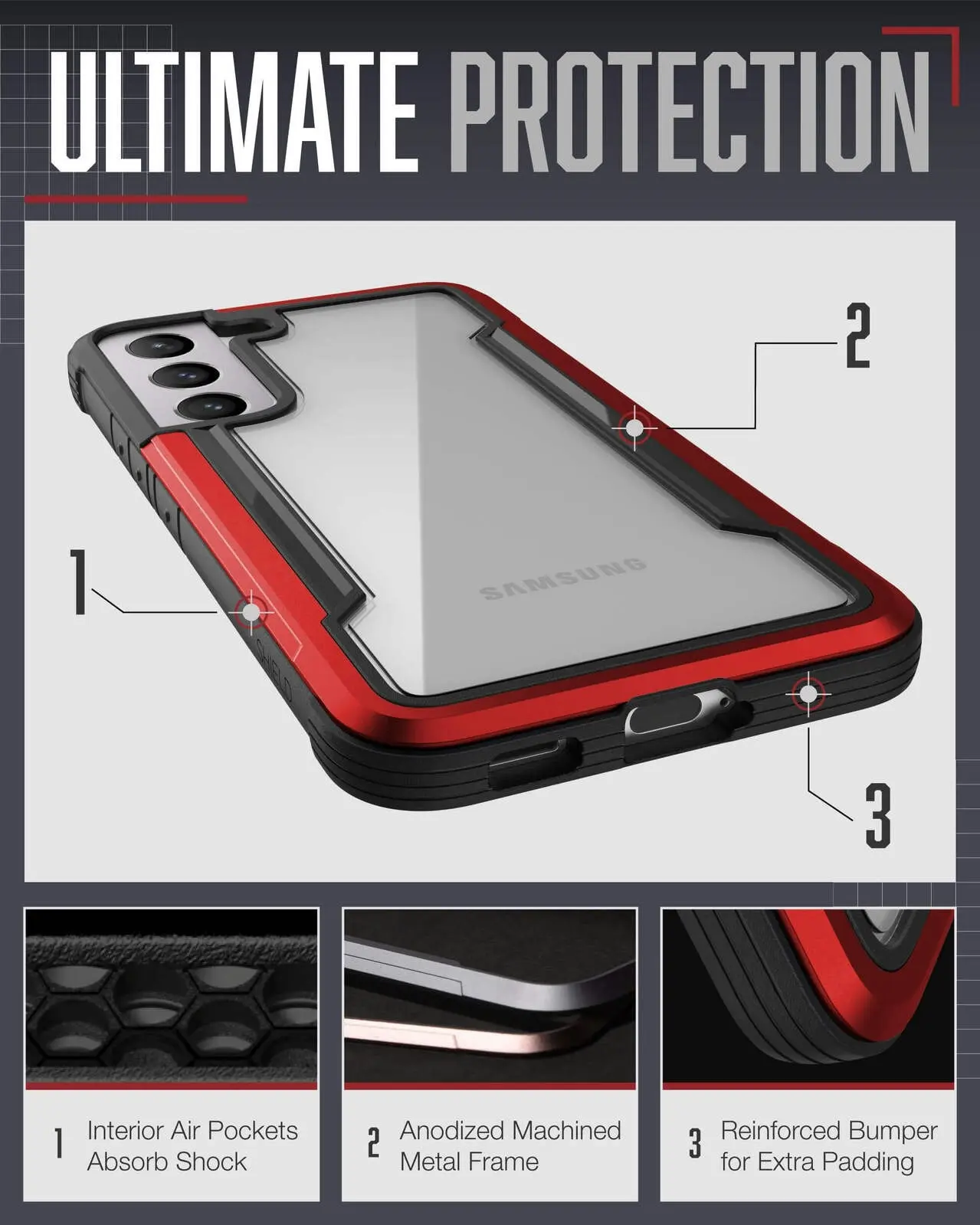 X-Doria Raptic Shield Phone Case Protection Cover For Samsung Galaxy S23 Red