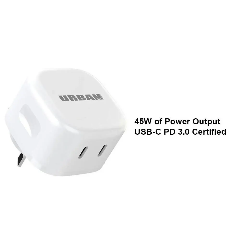 Urban 45W PD+PPS+GaN Dual AC Charger Adapter For iPhone 15/Samsung S24 White