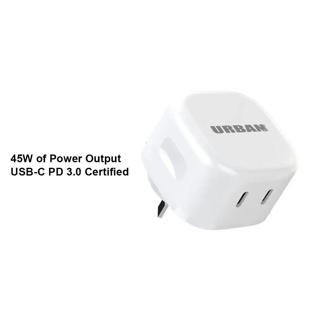 Urban 45W PD+PPS+GaN Dual AC Charger Adapter For iPhone 15/Samsung S24 White