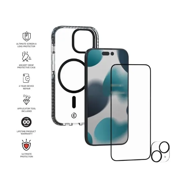 3pc Impact Zero Case/Camera Lens/Screen Protector w/ Applicator For iPhone 15