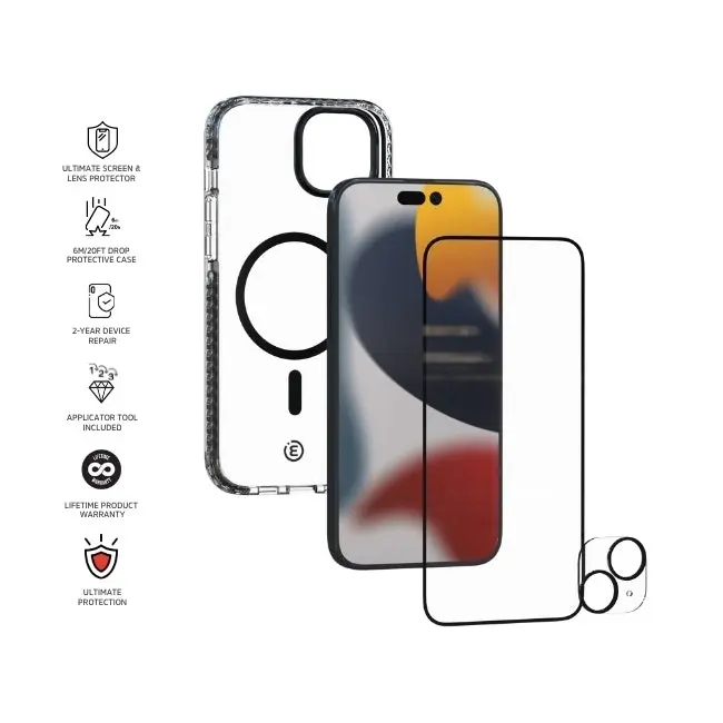 3pc Impact Zero Case/Cam Lens/Screen Protector w/ Applicator For iPhone 15 Plus